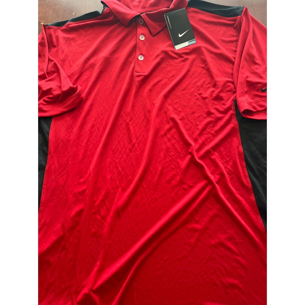 NIKE GOLF Mens 2XL Red Black‎ Dr Pepper Golf Shirt Polo Dri-FIT Stay Cool